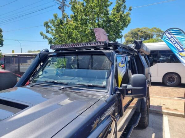 Toyota Landcruiser 70-79 Series (fitted with factory snorkel) All Black Mesh Windscreen Sunvisor