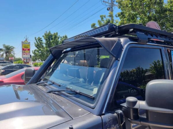Toyota Landcruiser 70-79 Series (fitted with factory snorkel) All Black Mesh Windscreen Sunvisor