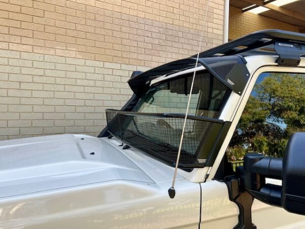 Toyota Landcruiser 70-79 Series (fitted with factory snorkel) All Black Mesh Windscreen Sunvisor