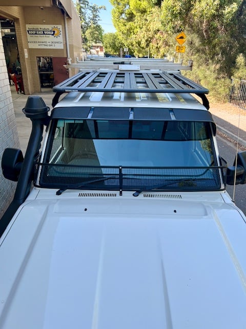 Toyota Landcruiser 70-79 Series (fitted with factory snorkel) All Black Mesh Windscreen Sunvisor