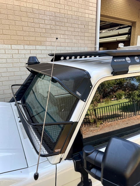 Toyota Landcruiser 70-79 Series (fitted with factory snorkel) All Black Mesh Windscreen Sunvisor