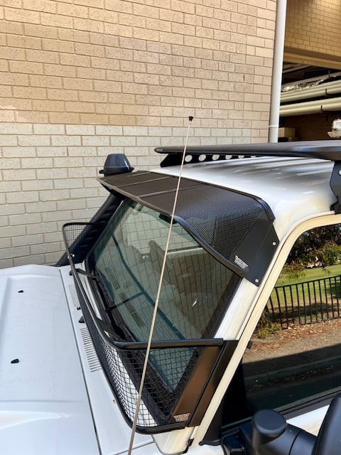 Toyota Landcruiser 70-79 Series (fitted with factory snorkel) All Black Mesh Windscreen Sunvisor